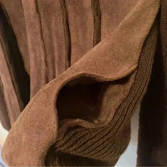 VTG Suede Leather and Knit Brown Jacket XL 70s Bomber Split Skin Cables-READ - Picture 7 of 8